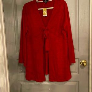 NWT Beautiful red Suzanne Betro cardigan with tie. figure flattering